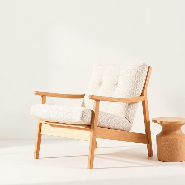 Oak Lounge Chair, Bouclé